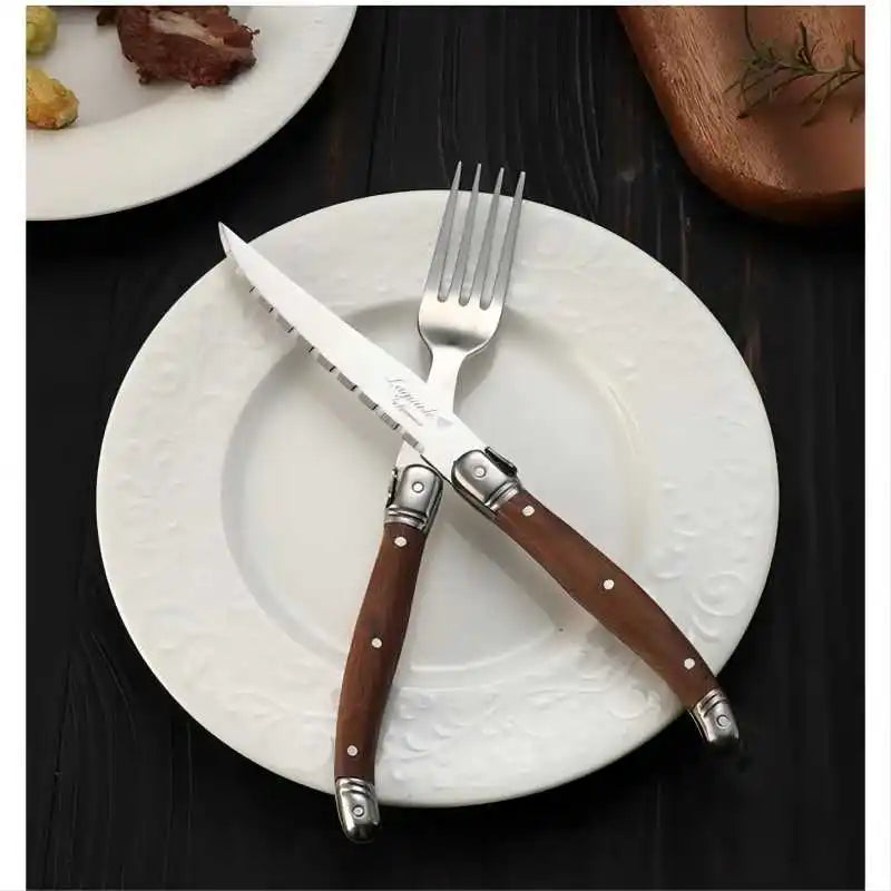 Laguiole Wood Handle Steak Forks Set – 8.5" Stainless Steel