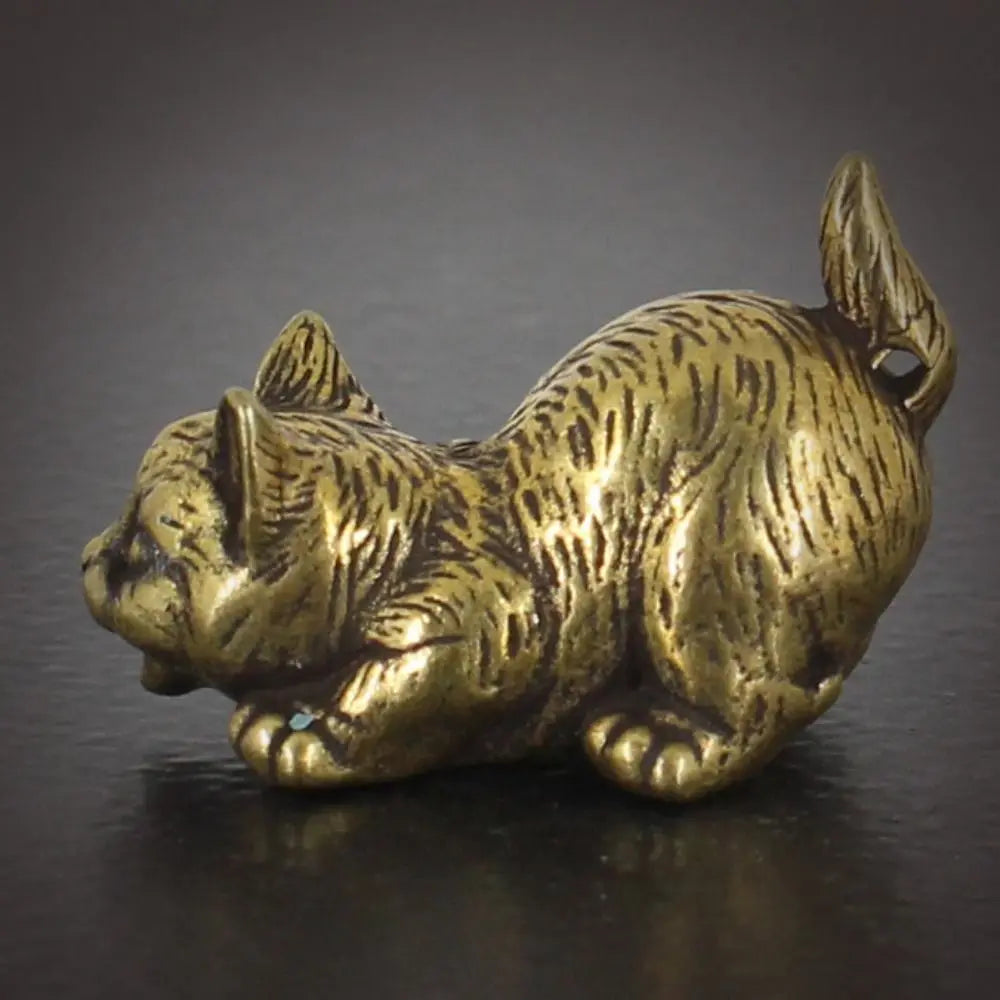 Brass Cat Figurine – Retro Mini Metal Tea Pet Statue Decor