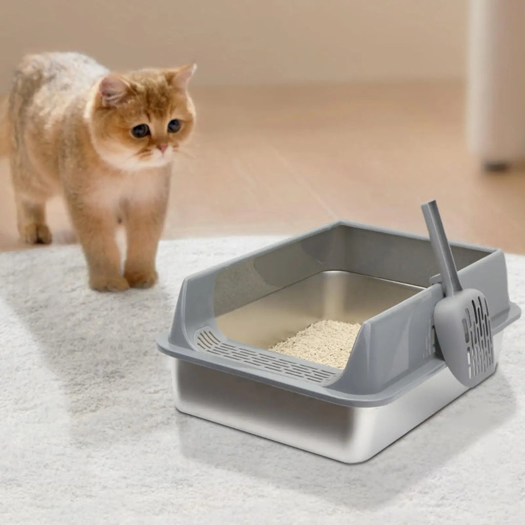 Semi-Enclosed Cat Litter Box with Scoop – Deep Basin & Splash Guard