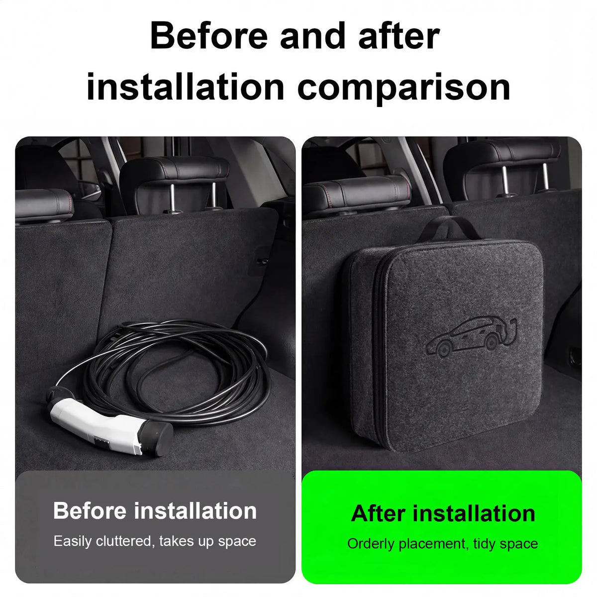 EV Charging Cable Organizer Bag | Felt Car Charger Storage Case