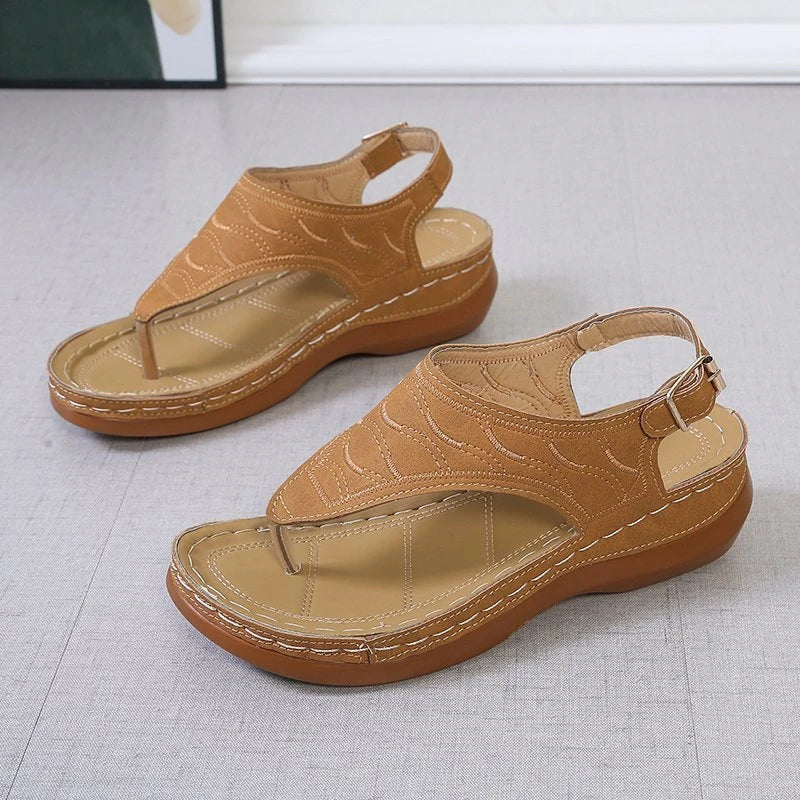 Women's PU Leather Flat Sandals – Buckle Strap Roman Slides