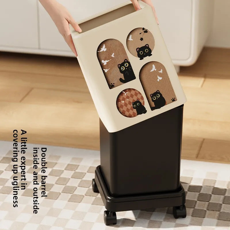 Oversized Lidded Trash Can with Wheels | Stylish Home Waste Bin
