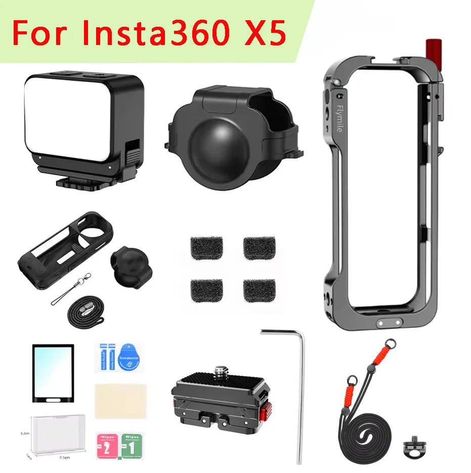 Flymile Aluminum Cage for Insta360 X5 + Silicone Lens Cover