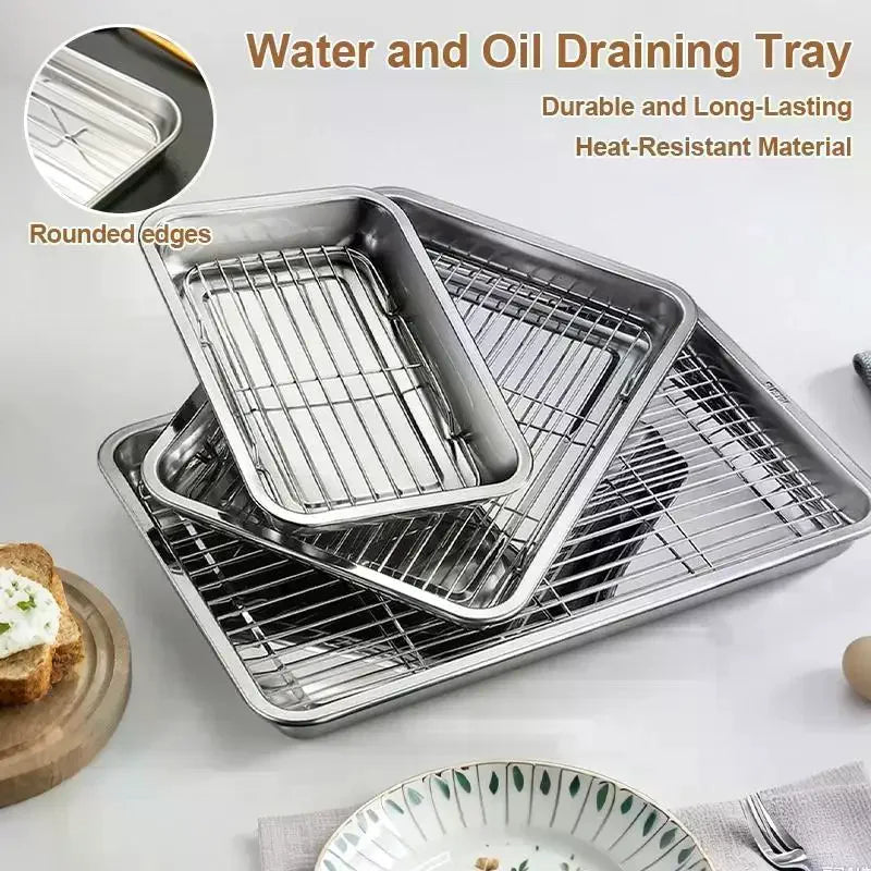 Stainless Steel Baking Tray Set with Removable Cooling Rack
