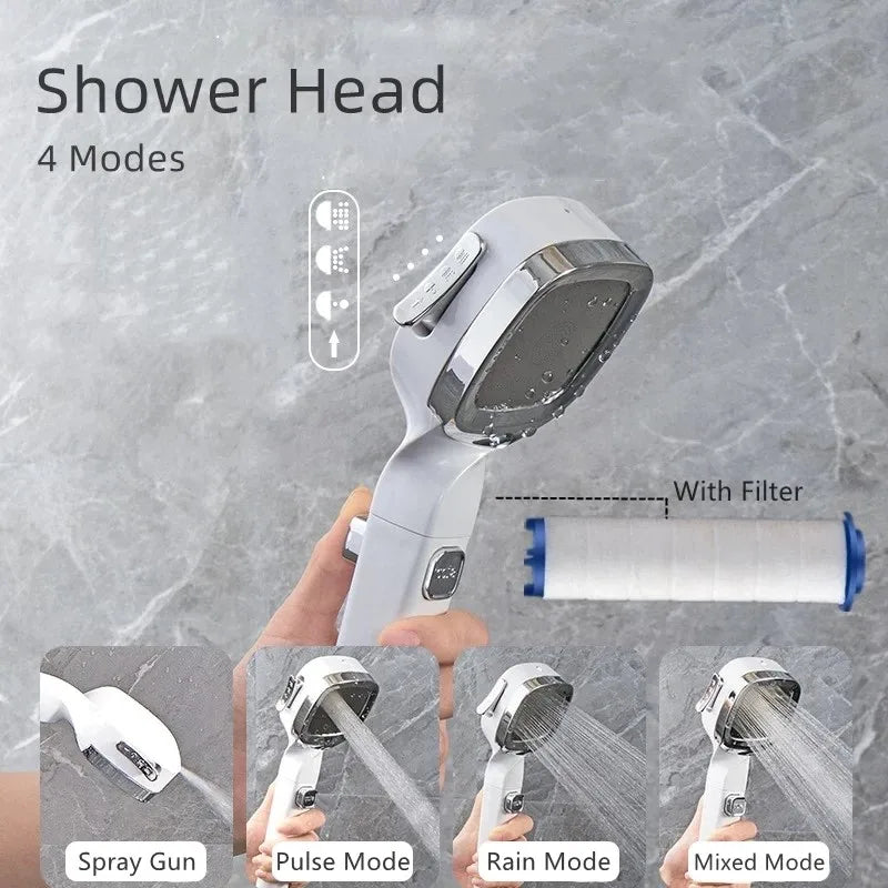 4-Mode High Pressure Handheld Shower Head | Water Saving Filter