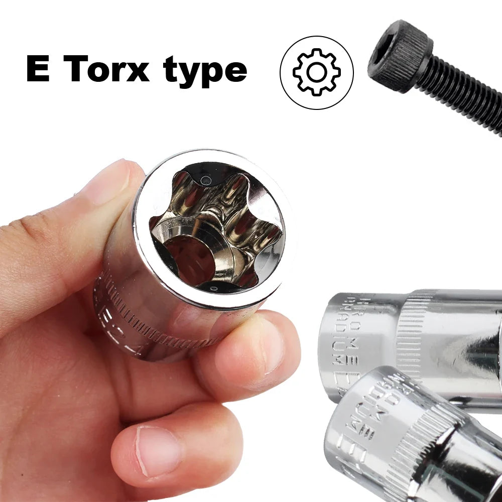 14-Pc E4–E24 Female Torx Star Socket Set with Case