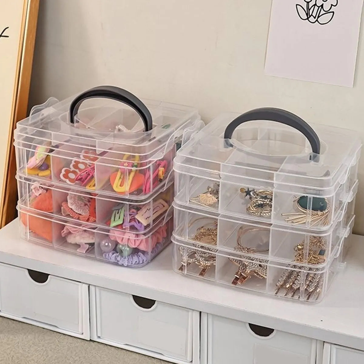 3-Layer Transparent Storage Box 18 Compartments Stackable