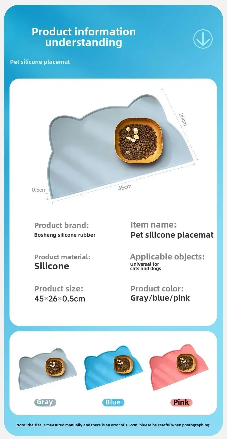 Silicone Pet Food Mat – Non-Slip Waterproof Dog & Cat Bowl Mat