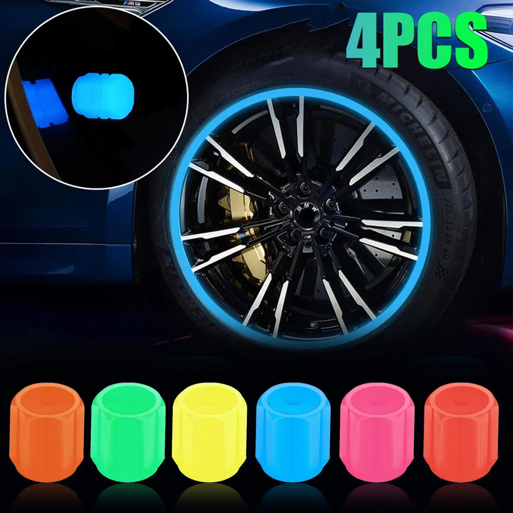 16 Luminous Car Valve Caps Mini Non-slip Air Rim Cover Glow Dark