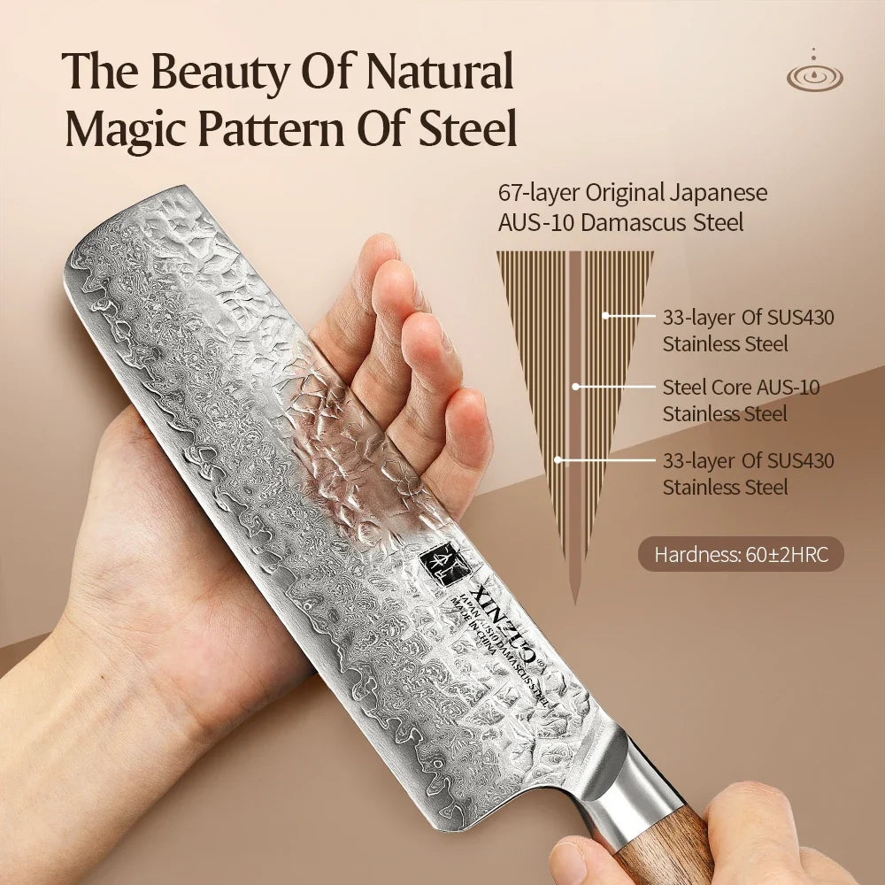 XINZUO 7" Nakiri Knife – AUS10 Damascus Steel Walnut Handle