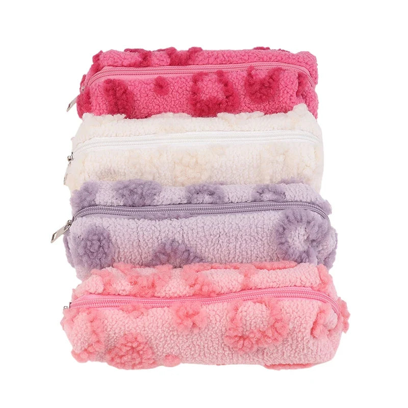 Plush Makeup Bag with Handle | Cute Love Print Travel Pouch