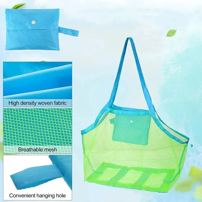 Large Mesh Beach Bag – Sand-Away Foldable Kids Toy Tote