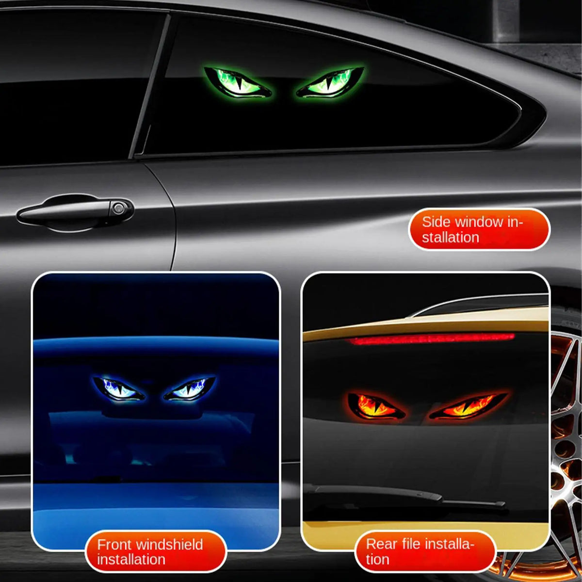 Solar LED Devil Eyes Car Warning Light | Suction Cup Mount