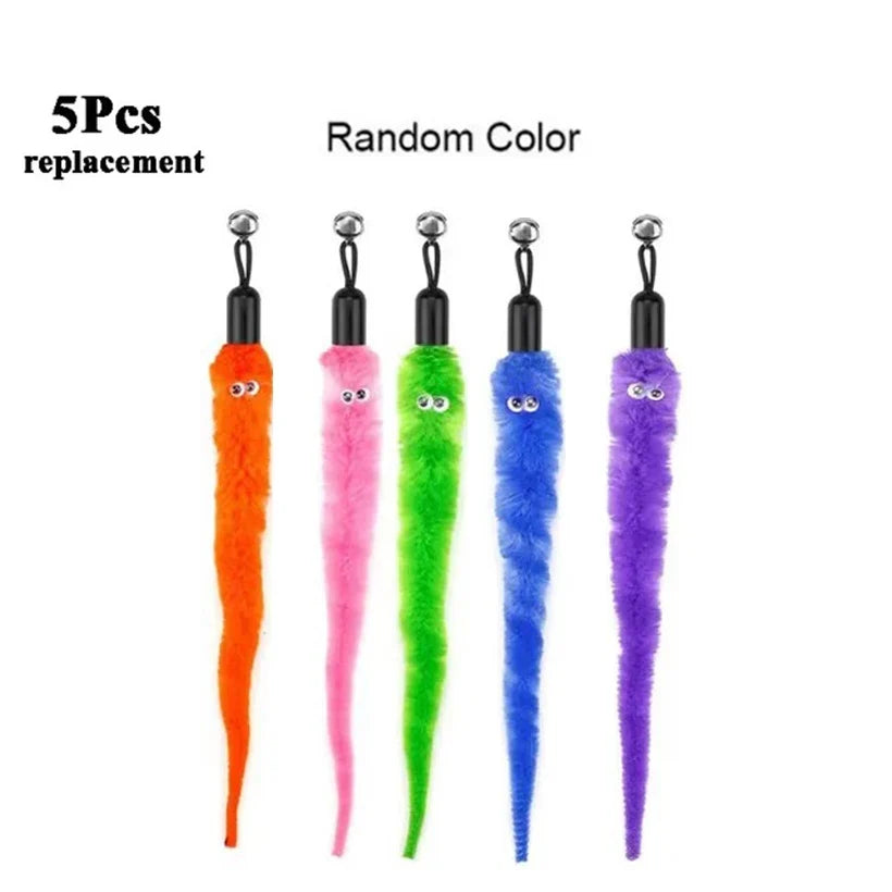 Worm Cat Teaser Toy Replacement Heads – Plush Wand Refills