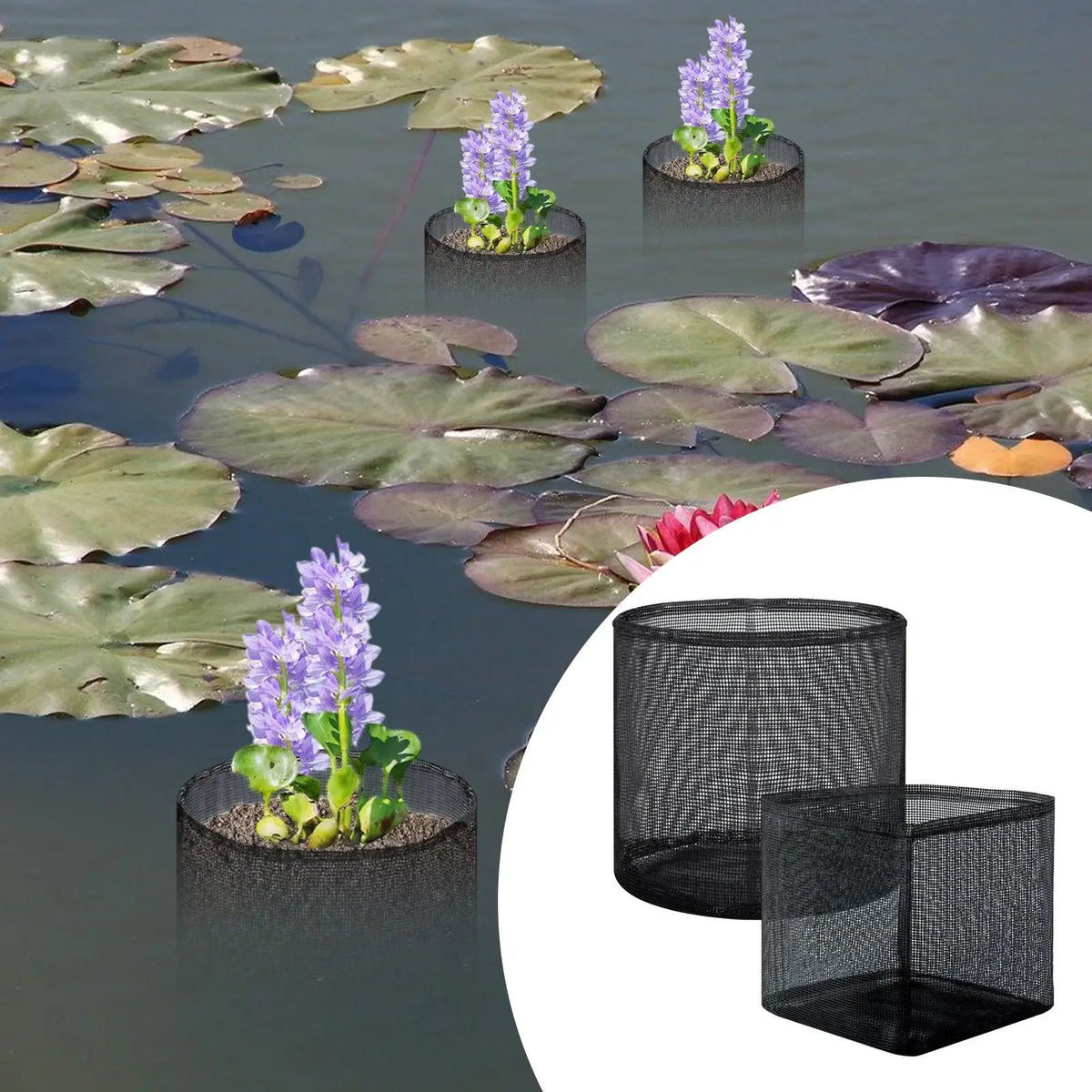 4-Pack Floating Aquatic Plant Baskets | Mesh Pond Grow Bags