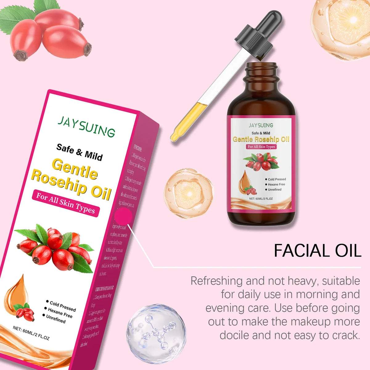 Jaysuing Rose Fruit Seed Facial Oil – 60ml Face Treatment