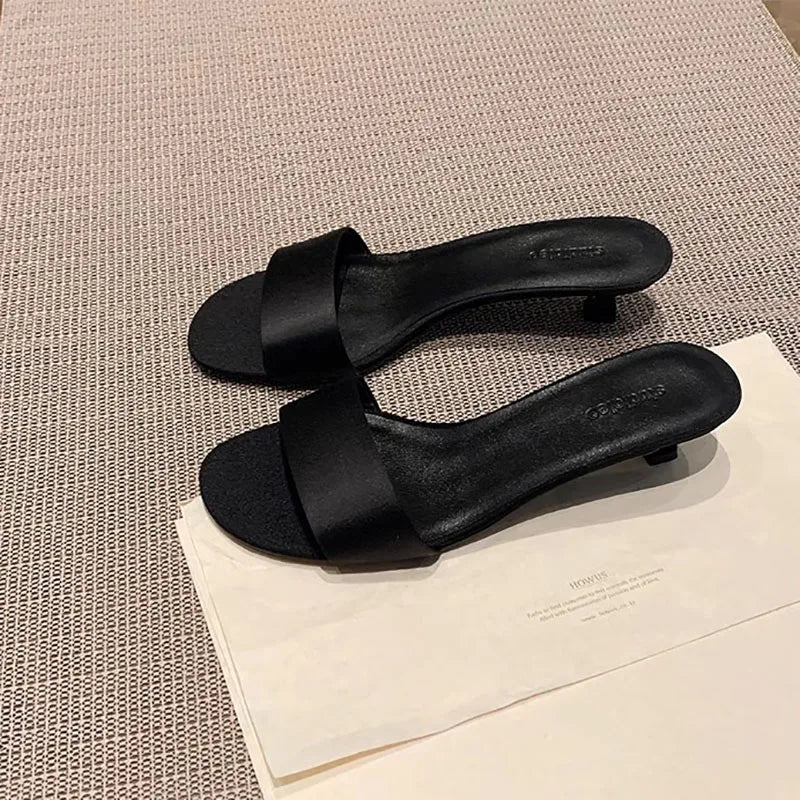 Women's Open Toe Thin Heel Slides – Elegant Summer Slippers