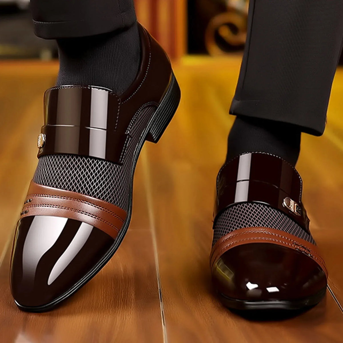 Men's Slip-On Dress Shoes | Glossy Pointed Toe PU Leather