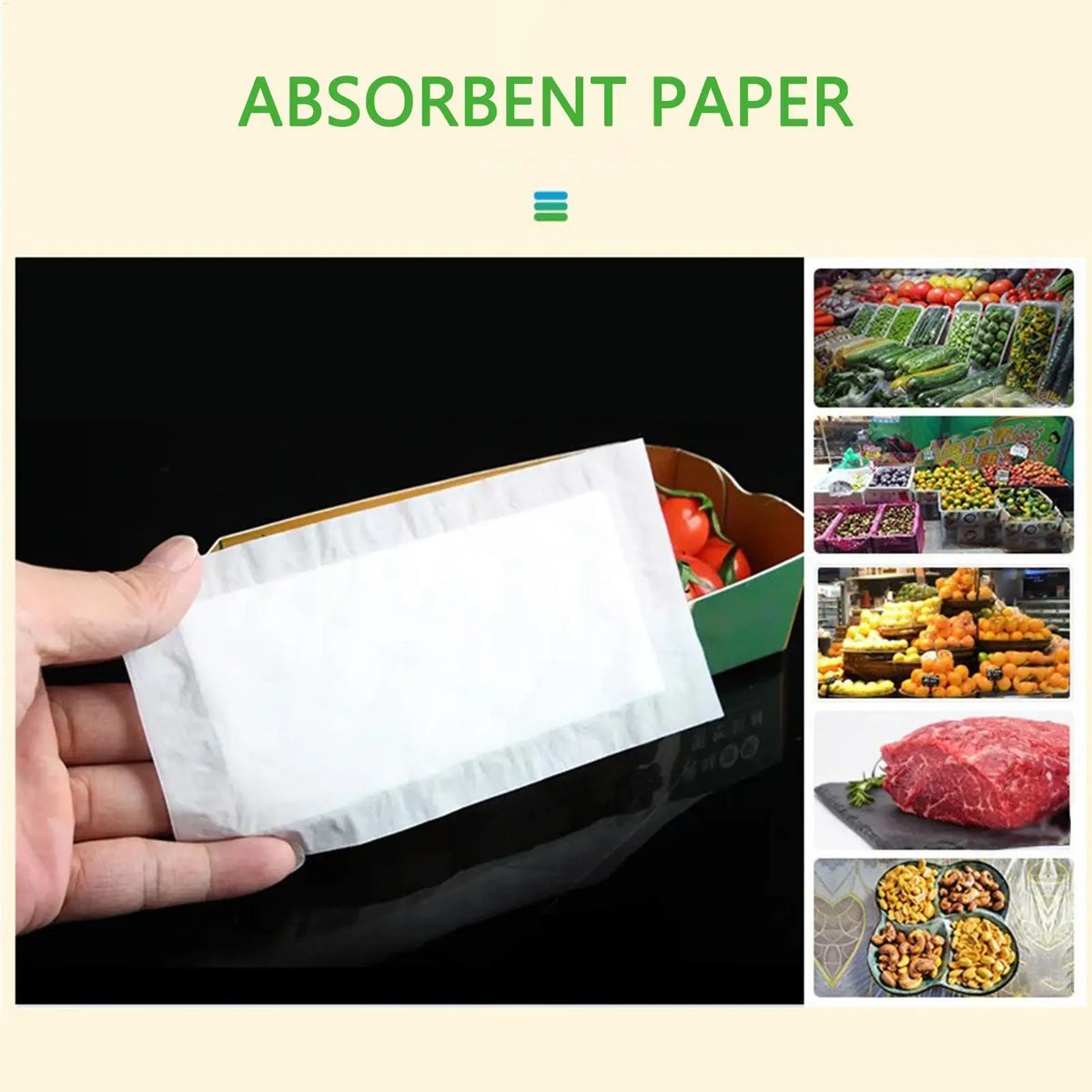 100-Pack Food-Safe Absorbent Pads for Meat, Fish & Produce