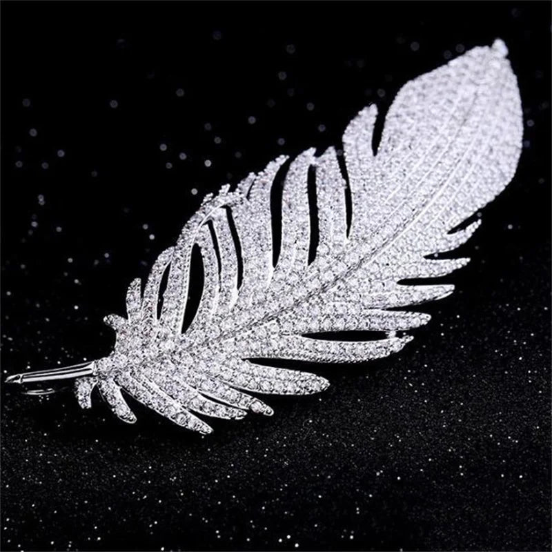 Rhinestone Feather Brooch – Crystal Pin for Women & Girls