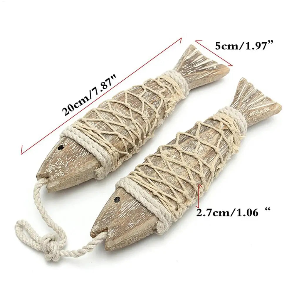 Hand-Carved Wood Fish Wall Sculpture – Nautical Decor Set of 2