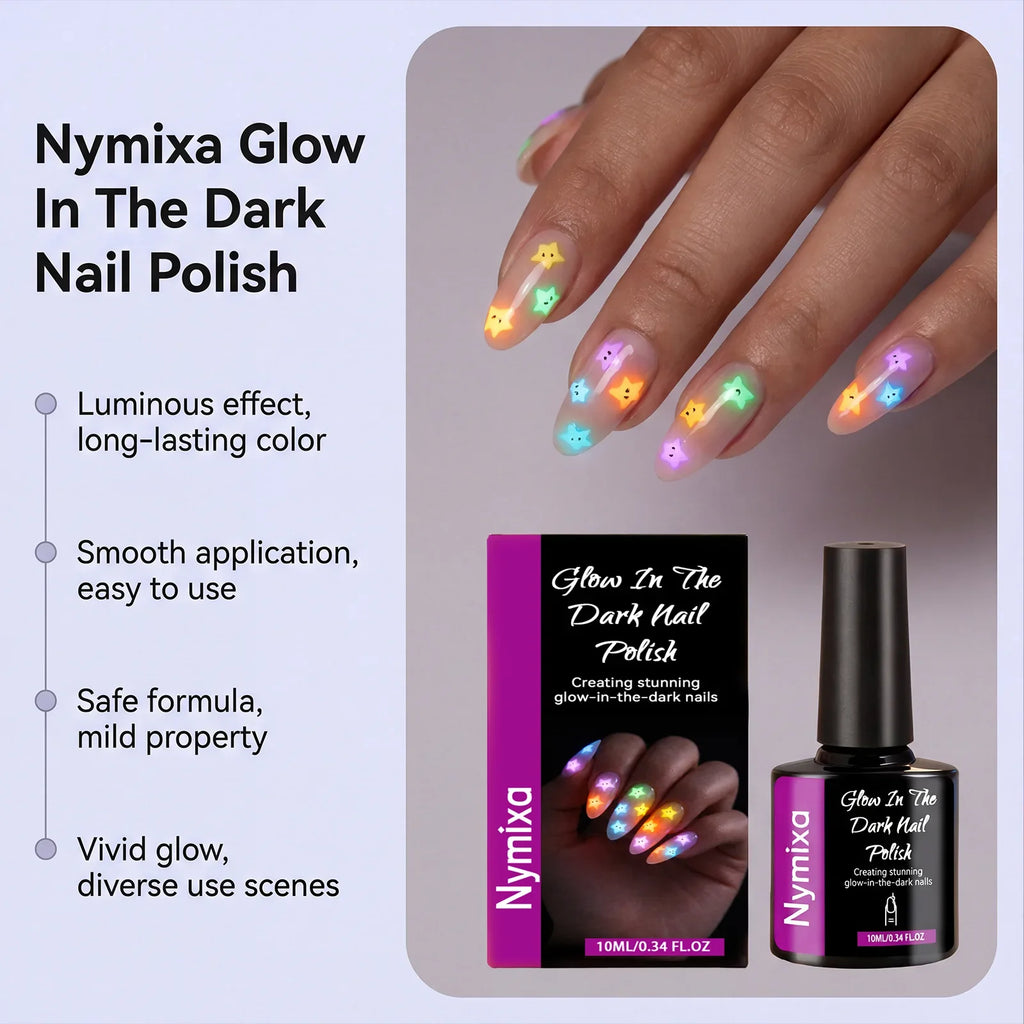 Nymixa Glow In The Dark Nail Polish – 5 Neon Fluorescent Colors