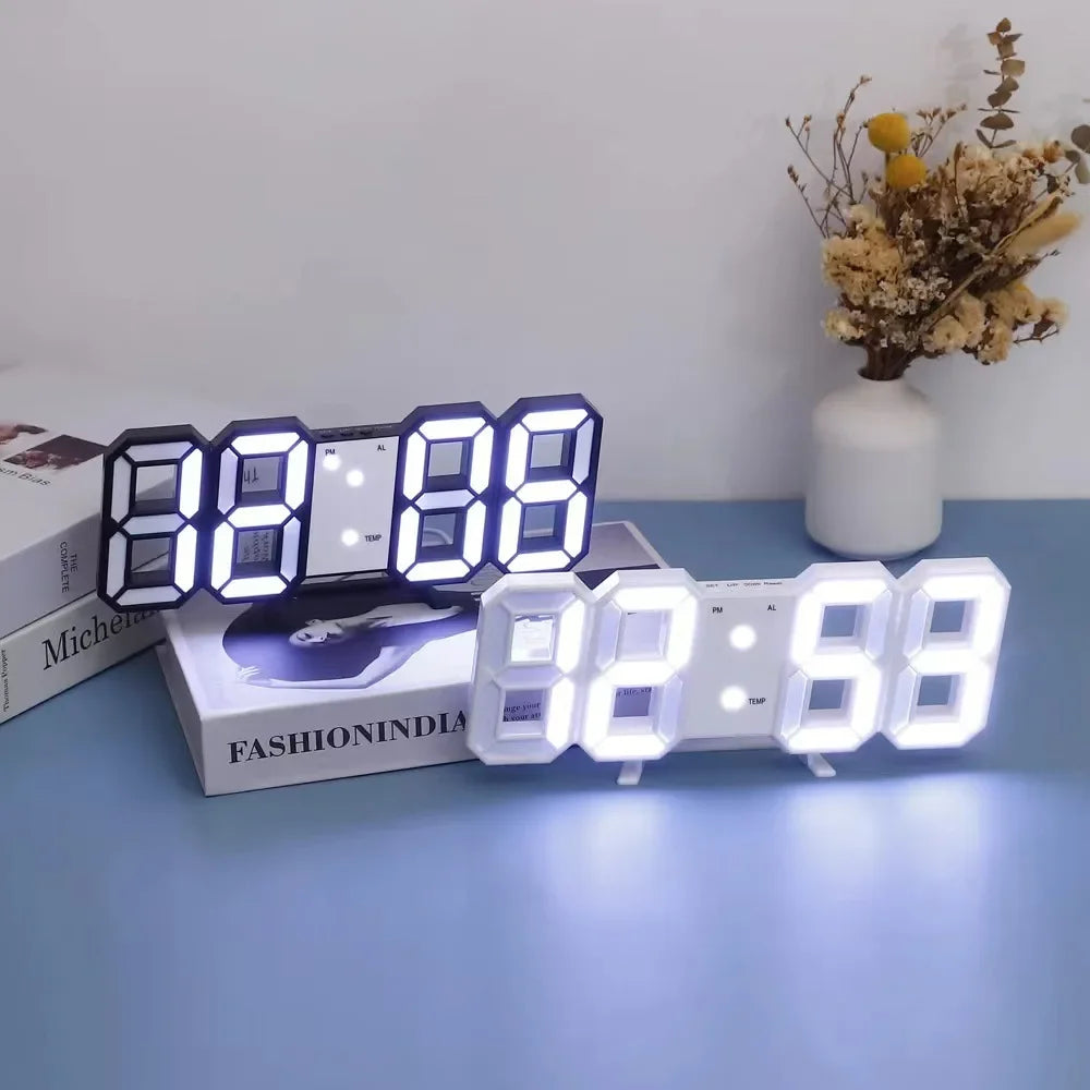 LED Digital Wall Clock with Alarm, Temperature & Date Display