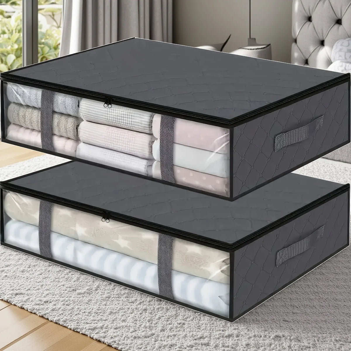 Large Under Bed Storage Bags Non-woven Clothes Organizer Clear Window