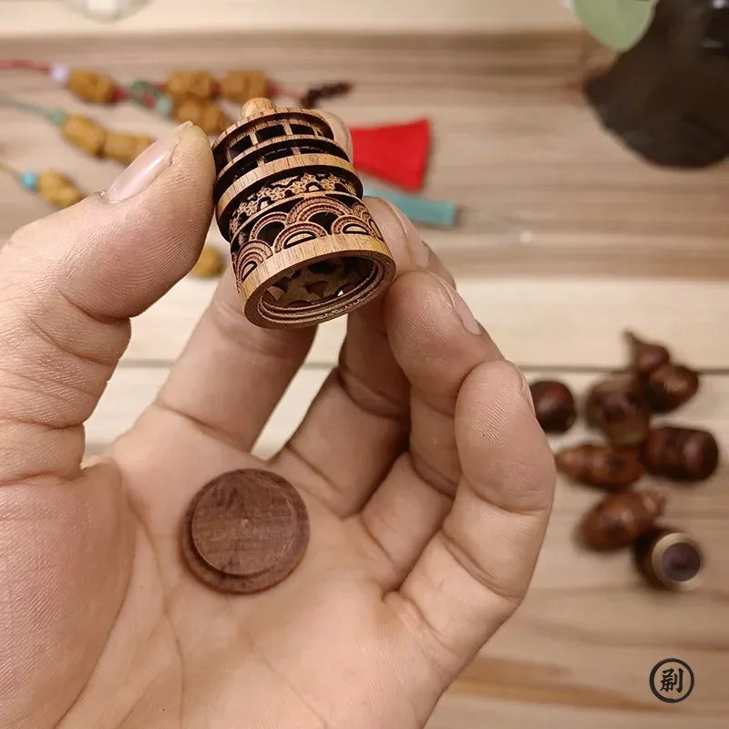 Wood Hollow Carved Aromatherapy Bottle Mini Vase Pagoda Car Hanging