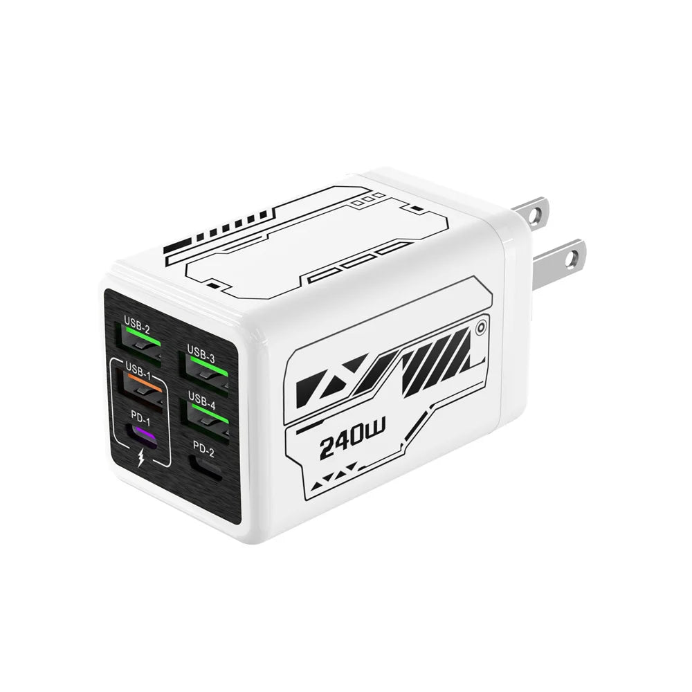 6-Port 240W USB-C PD Fast Charger | Quick Charge 3.0 Wall Adapter