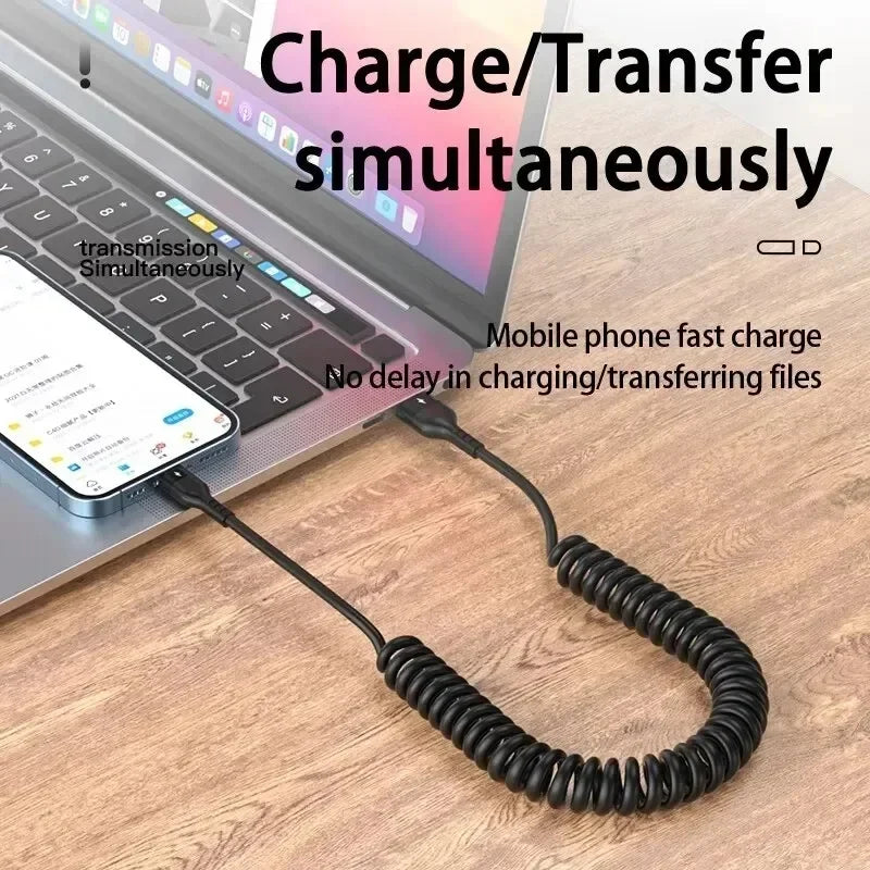 66W 5A Retractable USB-C Fast Charging Spring Car Cable