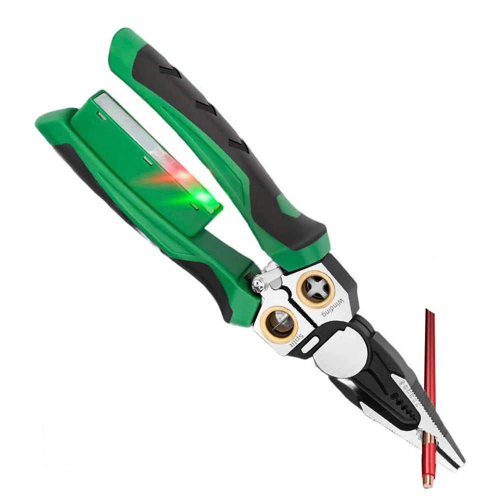 8-in-1 Wire Stripper with Voltage Tester & Needle-Nose Pliers
