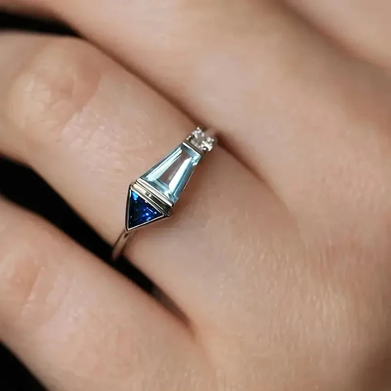 Huitan Blue CZ Geometric Ring – Women's Fashion Jewelry