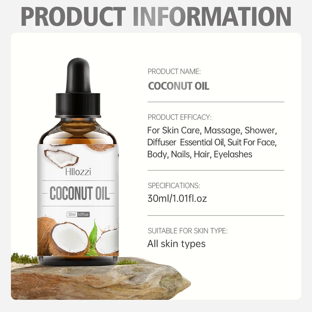 Hllozzi 30ml Pure Coconut Essential Oil – Skin Hair Aromatherapy