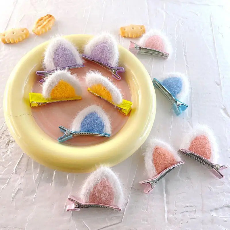 2PCS Plush Cat Ear Hair Clips – Korean Style Girls Accessory