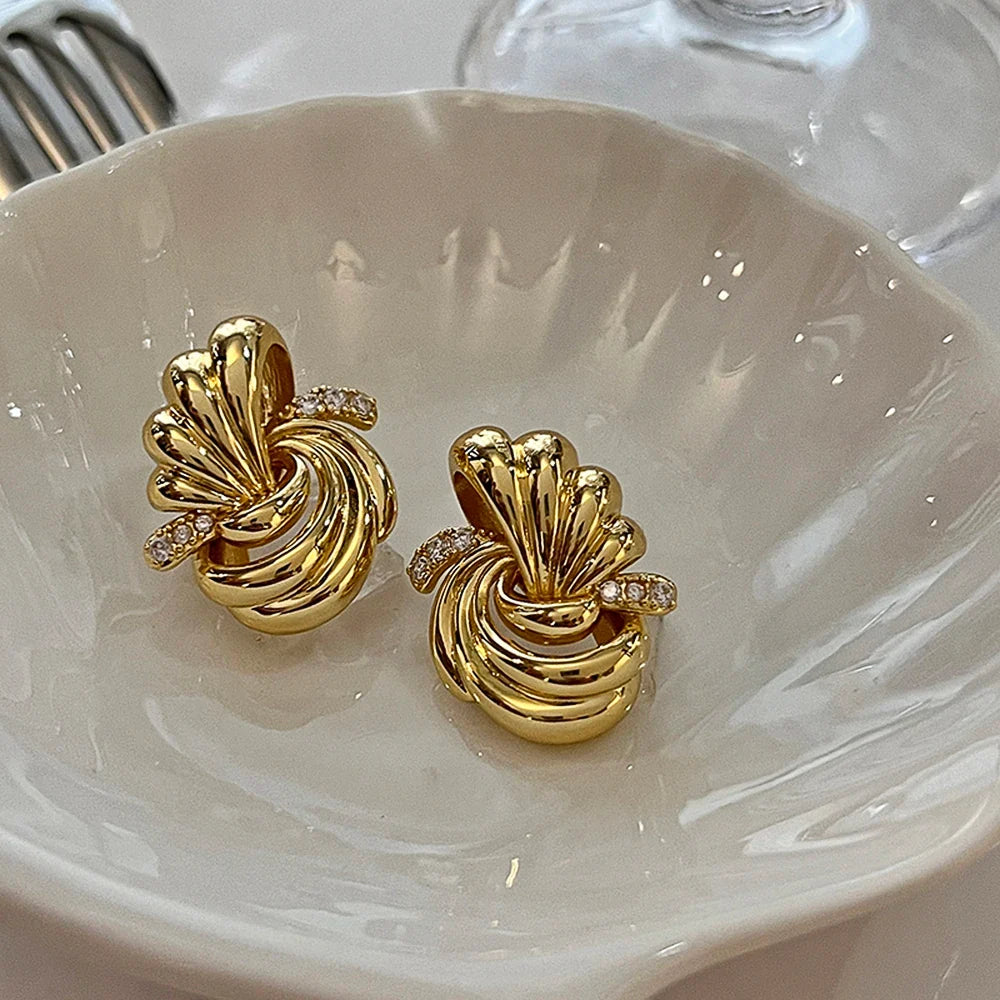 Huitan Vintage Gold Geometric Stud Earrings for Women