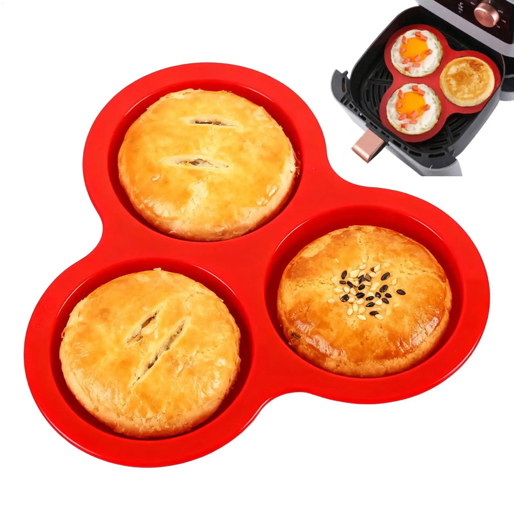 3-Cavity Round Egg Tray Silicone Molds Air Fryer Muffin Pan Reusable