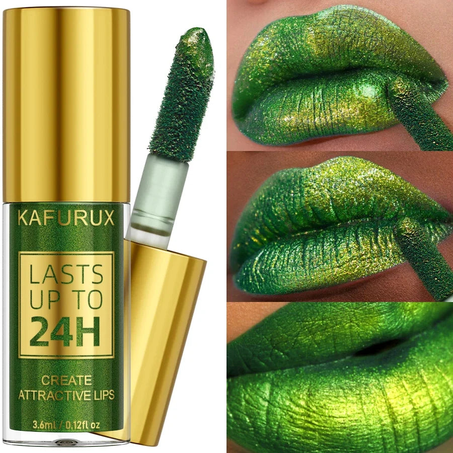 KAFURUX Green Glitter Lip Gloss – Metallic Liquid Lipstick