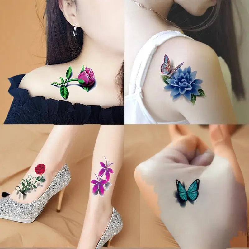 20-Sheet Flower & Butterfly Temporary Tattoo Stickers | Waterproof
