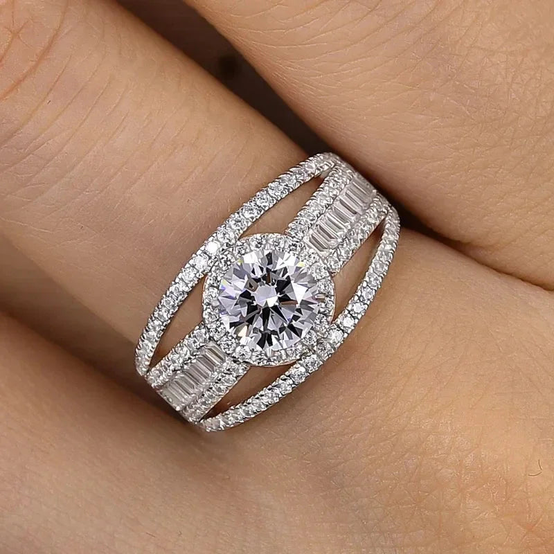 Huitan Silver CZ Crystal Wedding Ring – Women's Engagement Band