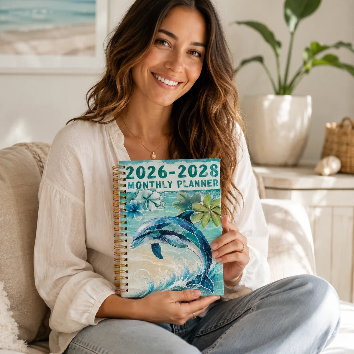 2026-2028 3 Year Spiral Planner Monthly Daily Agenda Cute Dolphin