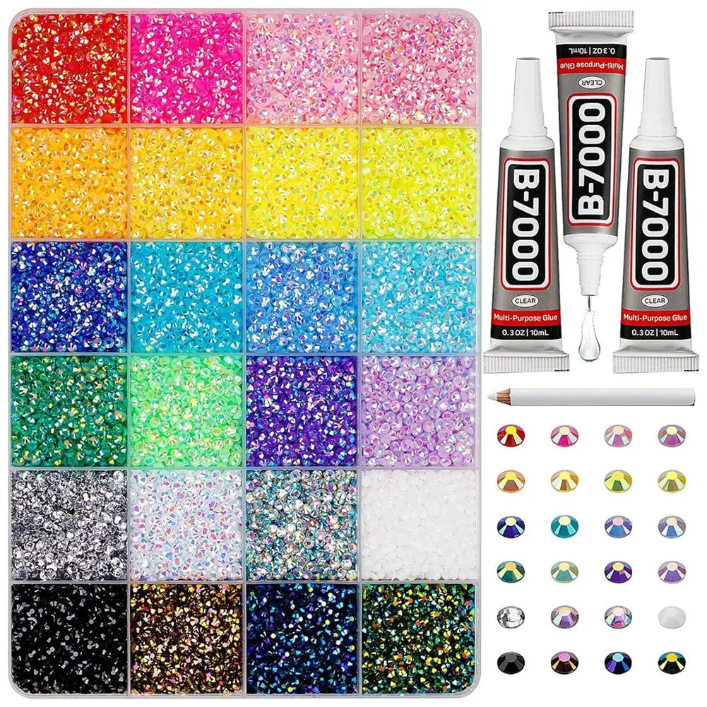 AB Resin Rhinestones 24-Grid Mixed Color Set | Nail Art DIY Kit