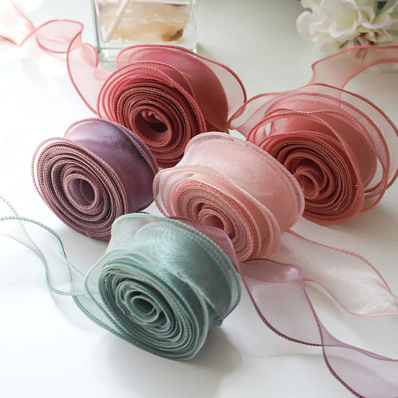 10yards Roll Silk Ribbon Satin Organza Ribbons Wrapping Handmade