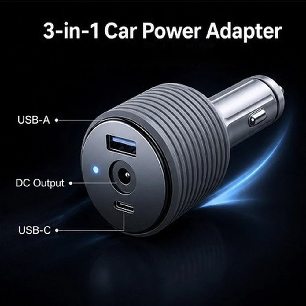 3-in-1 Car Outlet Adapter 105W USB-C PD, USB-A & DC