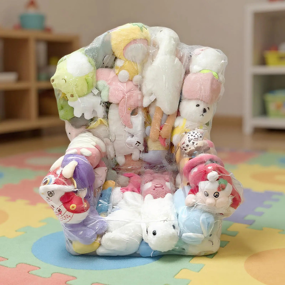 Clear Stuffed Animal Bean Bag Chair & Plush Toy Organizer