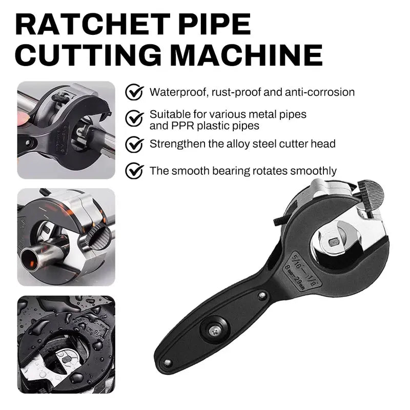 Ratcheting Pipe Cutter 8–29mm | Steel, Copper & Aluminum Tubes