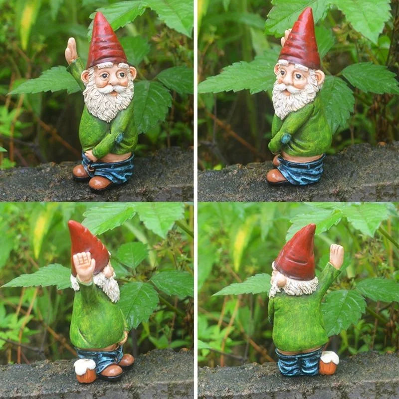 Urinating Gnome Statue – Resin Dwarf Garden Sculpture Decor