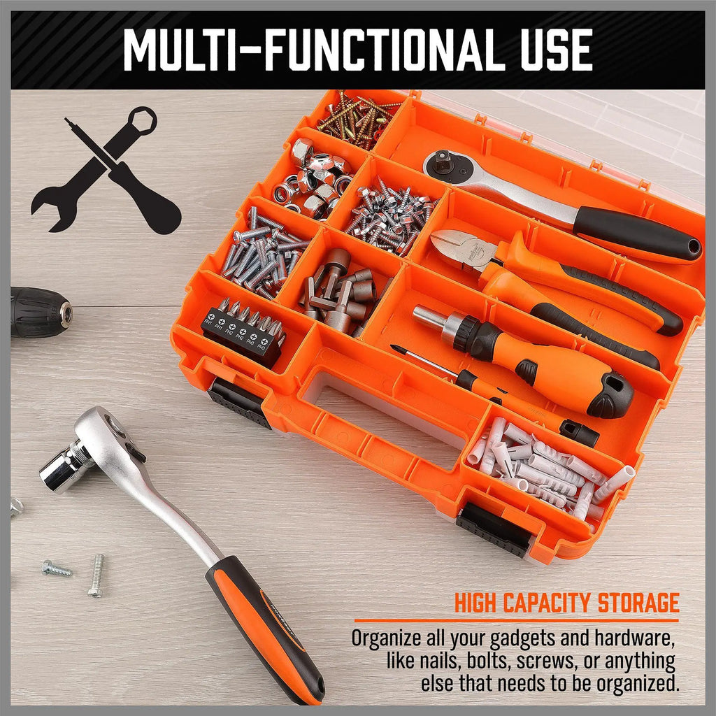 34-Compartment Double-Sided Tool Box Organizer | Hardware Storage