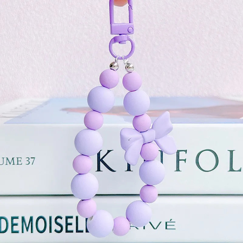 Pink Pearl Bow Keychain – Beaded Phone Charm & Bag Pendant