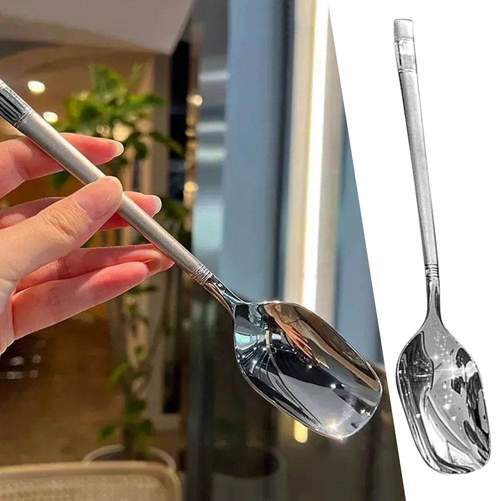304 Stainless Steel Korean Soup Spoons Squared Head Set of 5